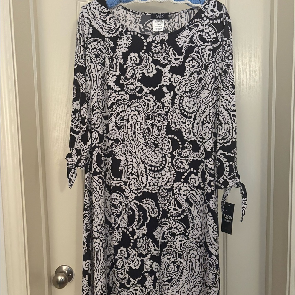MSK Black and White Paisley Dress - NWT